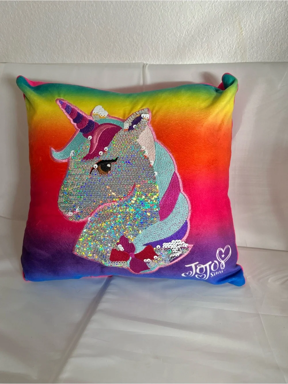 JoJo Siwa Rainbow Unicorn Sequin Accent Pillow - Multi colored H69